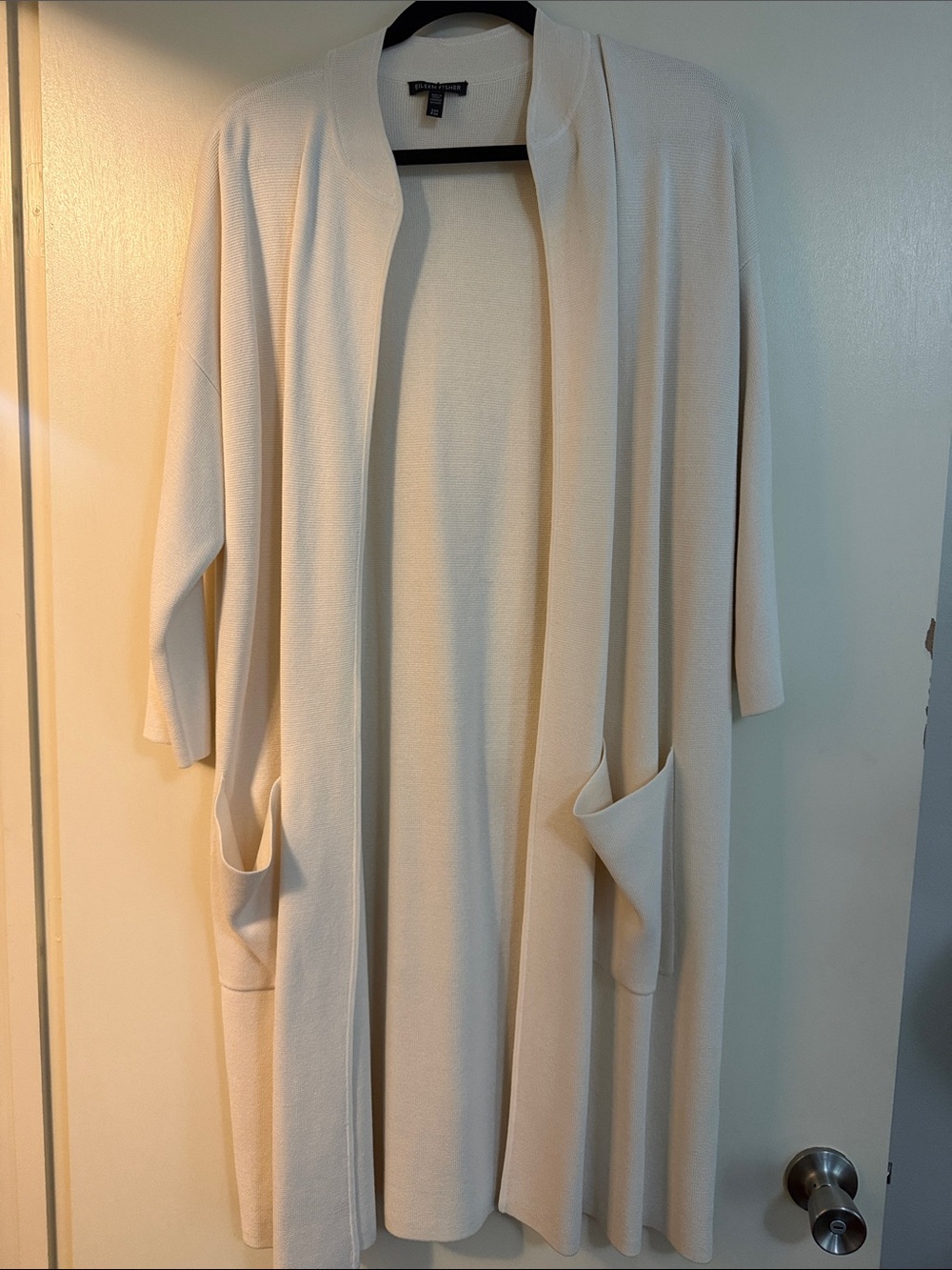 Eileen Fisher Ivory Open-Front Long Cardigan